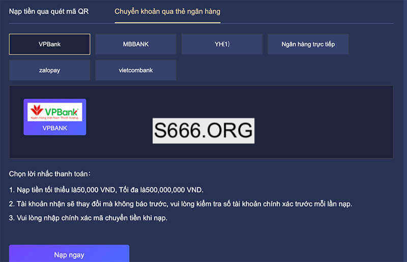 cách nạp tiền s666 thành công